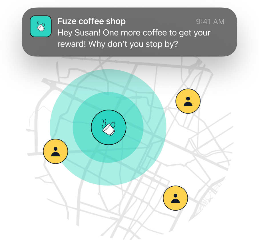 Illustration representing Retreezy's geolocation feature with Apple Wallet Loyalty Pass