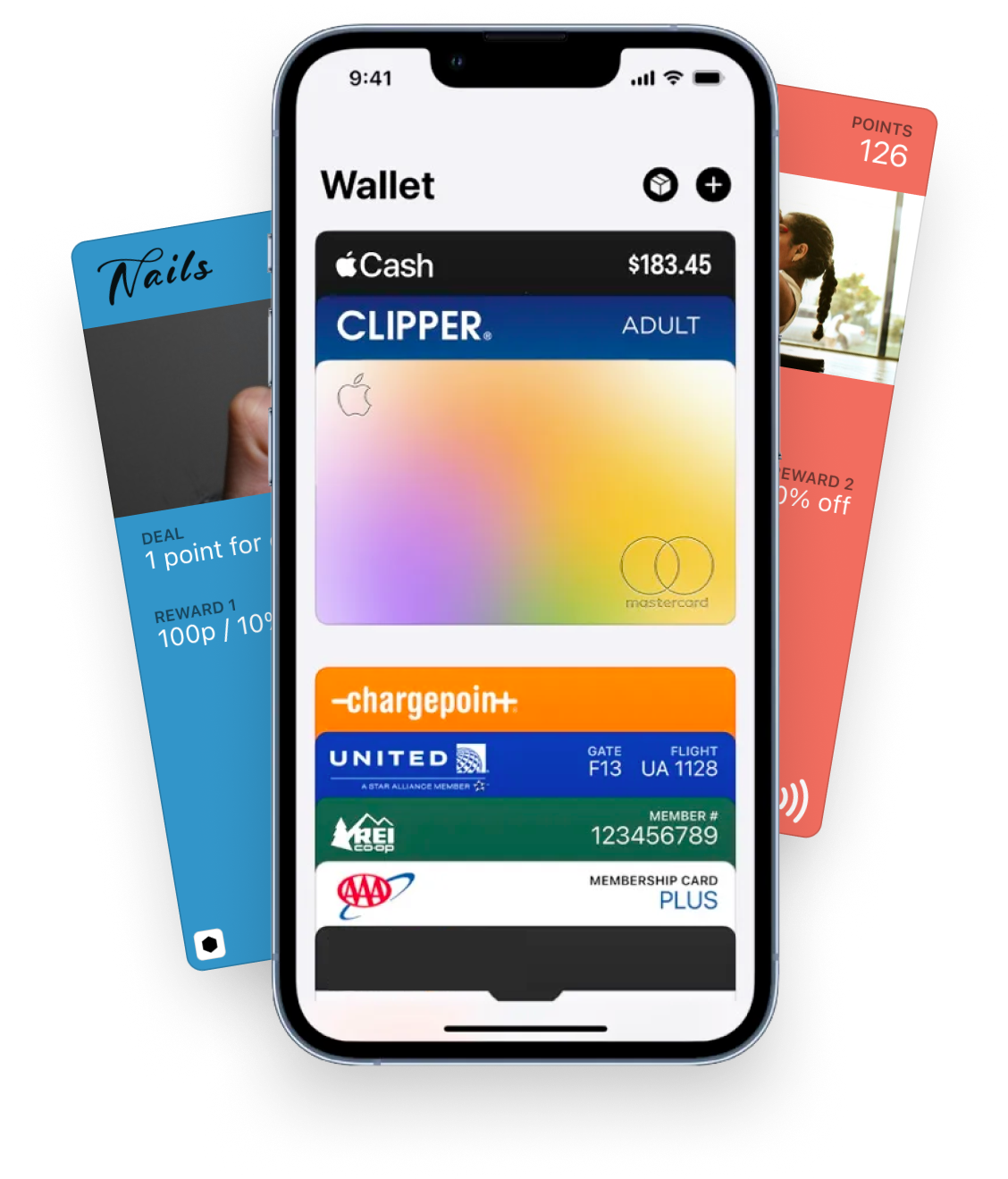 Examples of digital wallet passes shown on an iPhone